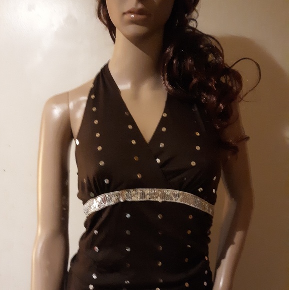 Womens Size M Brown Sequined Halter Dress Fashion - Picture 5 of 7